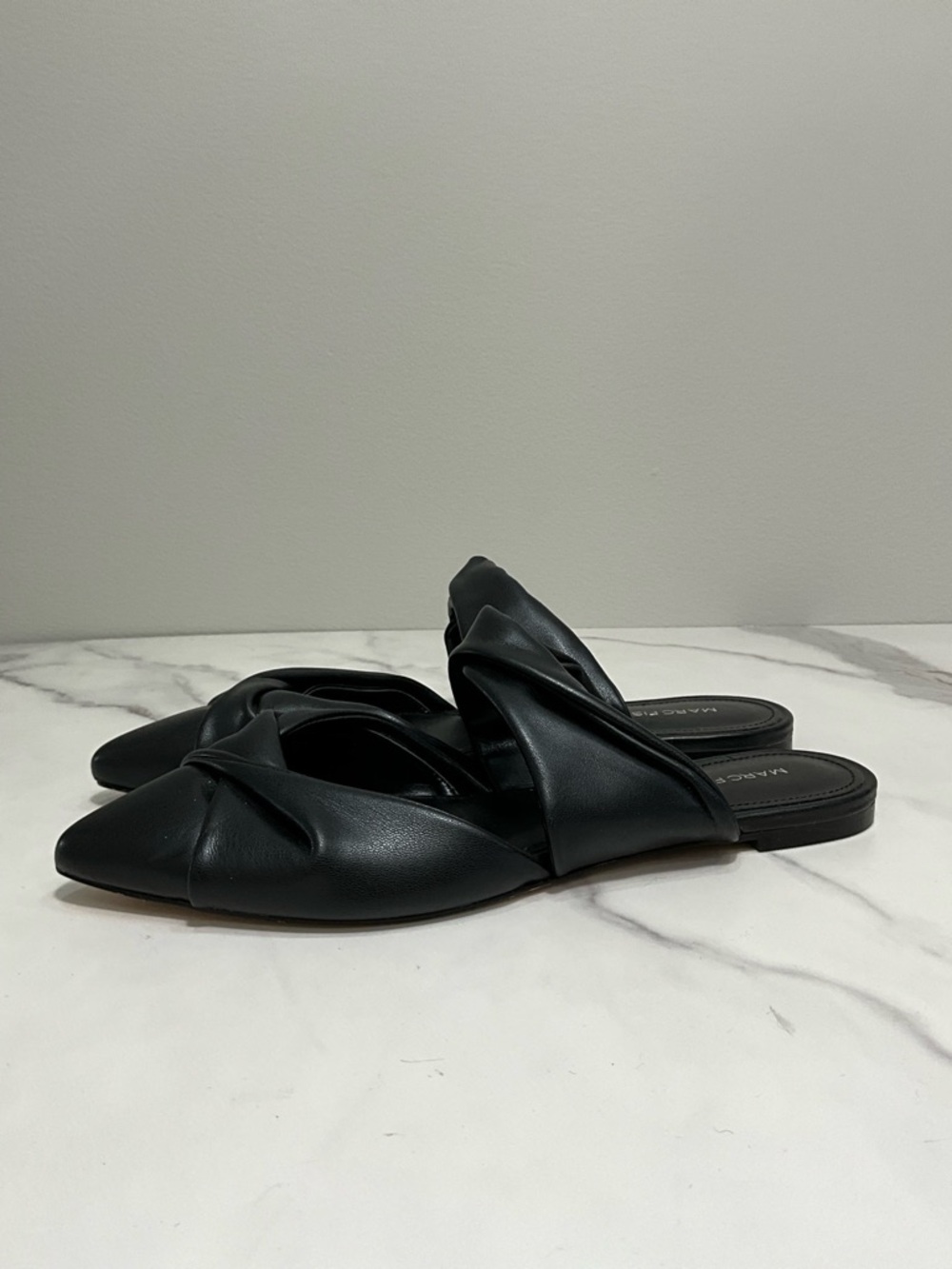 MARC FISHER Satera Black Twisted Leather Pointed Toe Mule Slides Size 8.5 - Picture 2 of 6